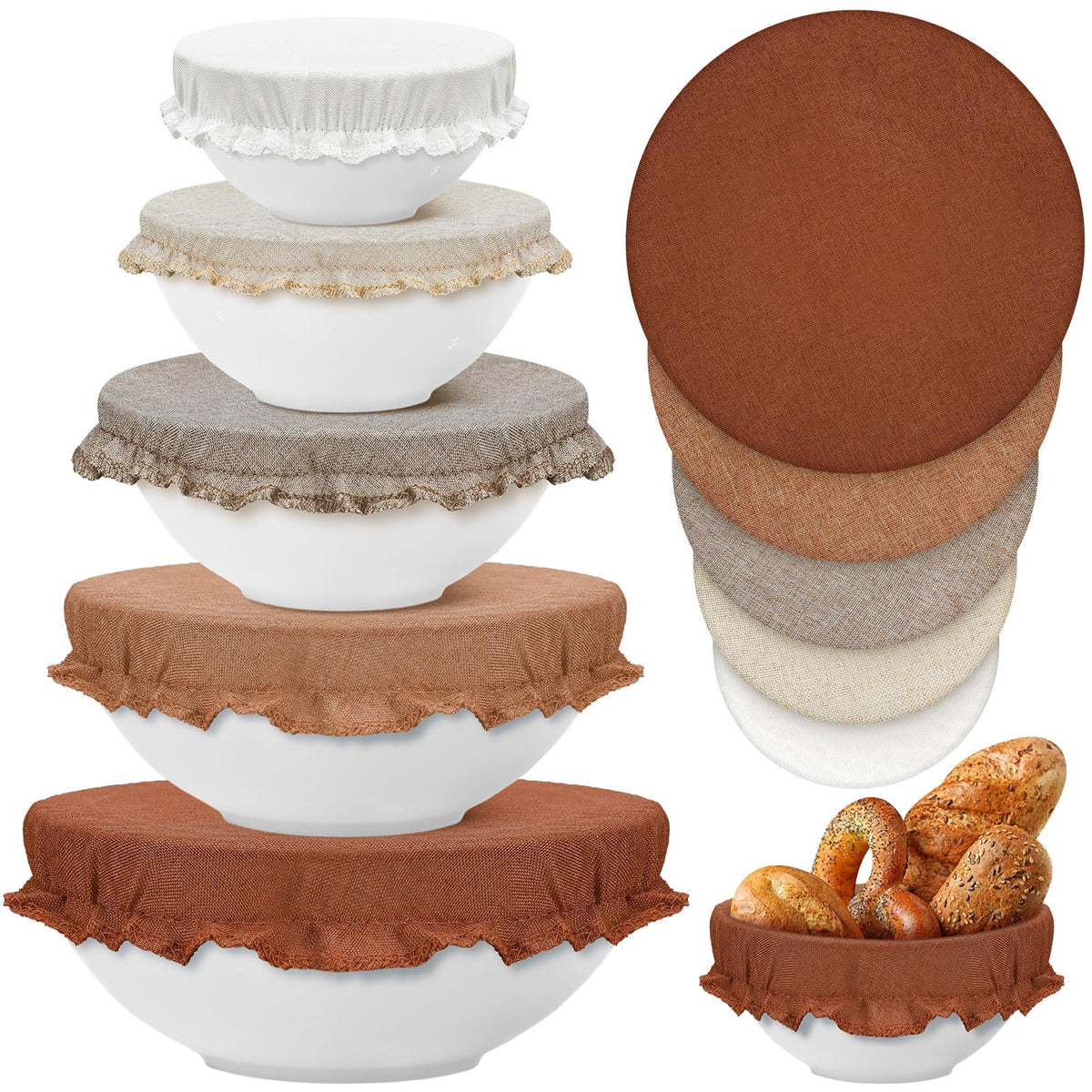 Patelai bowl covers 10 cm brown pattern protect small bowls from spills.