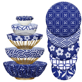 Patelai bowl covers 10pc set in blue and white pattern for fresh leftovers