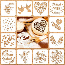 Patelai bread stencil set with twelve styles for loaf decoration.