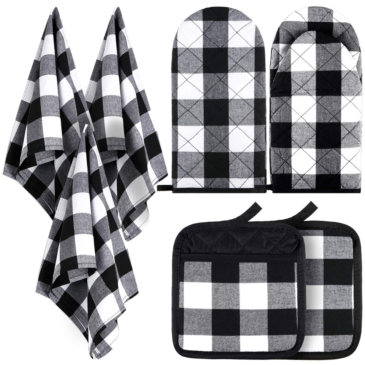 Patelai buffalo-check dish towels spread for drying dishes and wiping counters