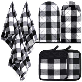 Patelai buffalo-check dish towels spread for drying dishes and wiping counters