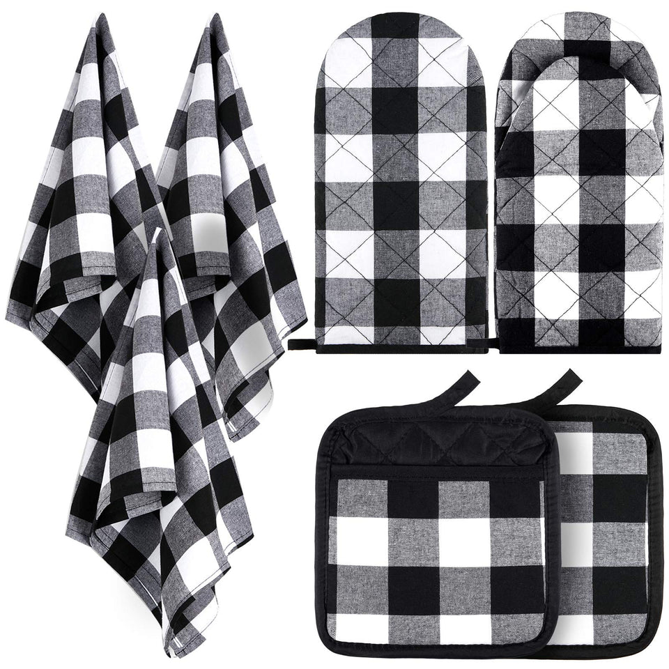 Patelai buffalo-check dish towels spread for drying dishes and wiping counters