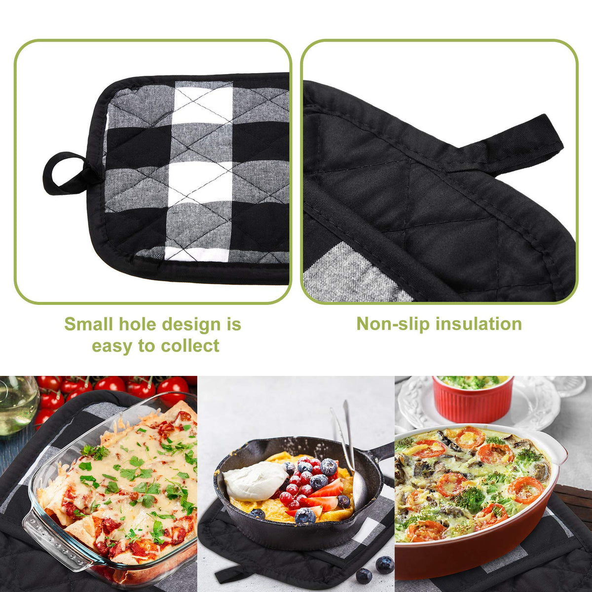 Patelai buffalo-check oven mitts in use protect hands during cooking