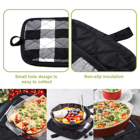 Patelai buffalo-check oven mitts in use protect hands during cooking