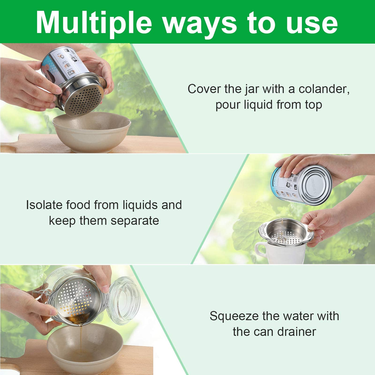 Patelai can drainer with dual handles for stable draining