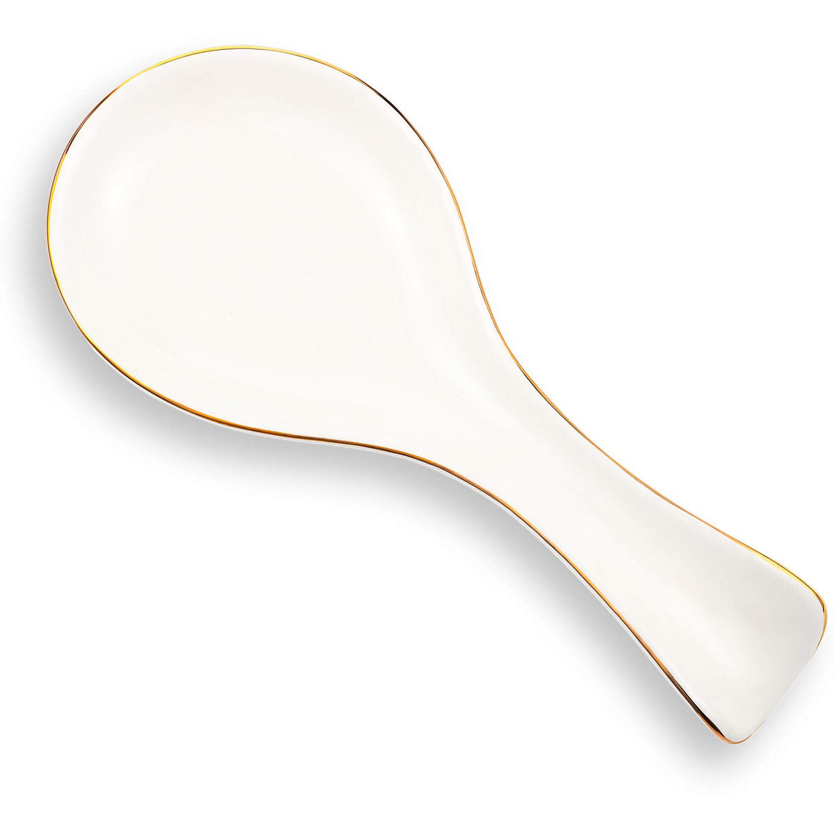 Patelai ceramic spoon rest with white gold brim, front view, keeps counters tidy