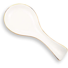 Patelai ceramic spoon rest with white gold brim, front view, keeps counters tidy