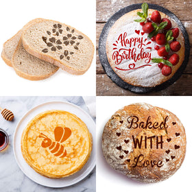 Patelai easy-to-use stencil on loaves adds delicate patterns.