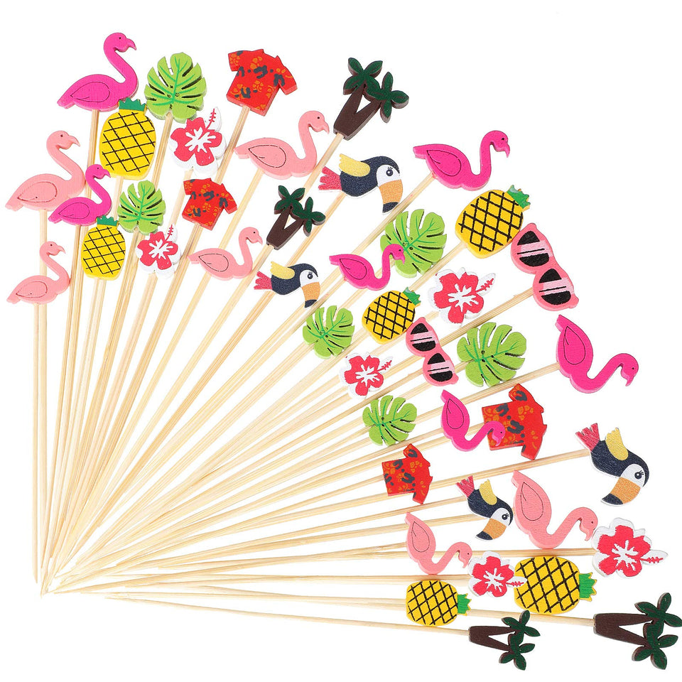 Patelai Hawaiian Luau Picks flamingo design to garnish tropical cocktails and appetizers.