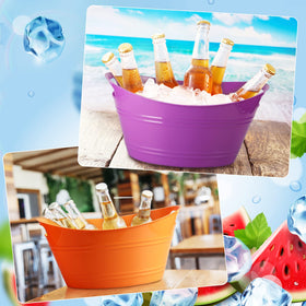 Patelai orange ice bucket with handles for outdoor use.
