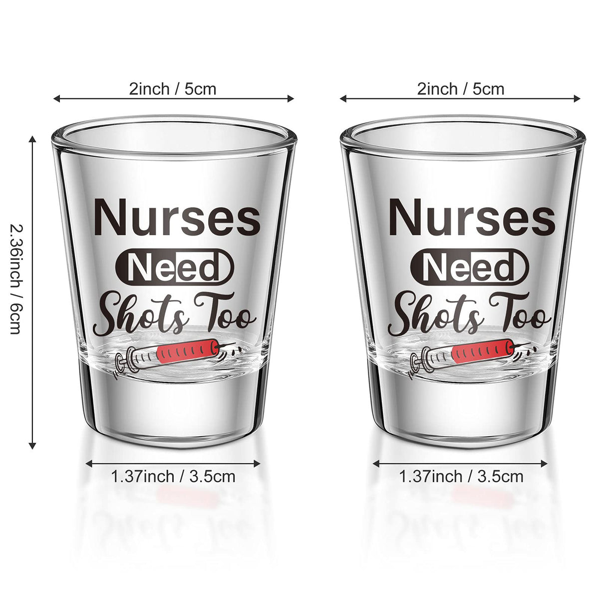 Patelai Nurse Need Shots Too glass close-up engraving, durable printed text.