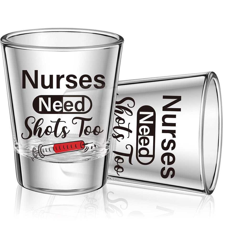 Patelai Nurse Need Shots Too glass front view, a playful nurse gift idea.