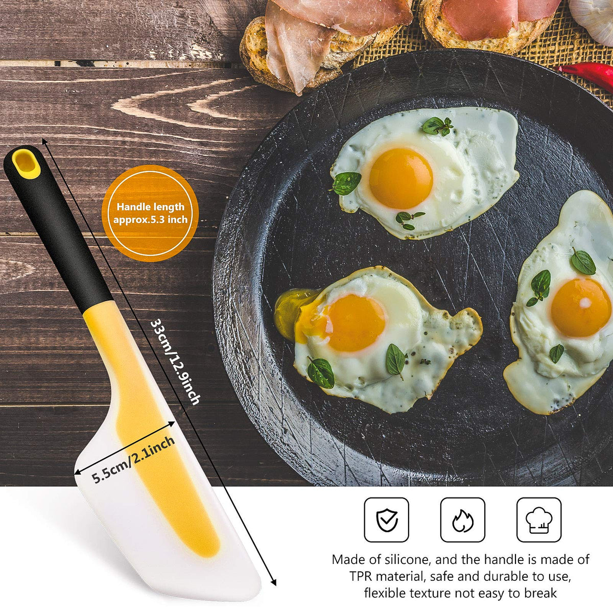 Patelai silicone omelette spatula shows long handle and heat resistance for safe flipping