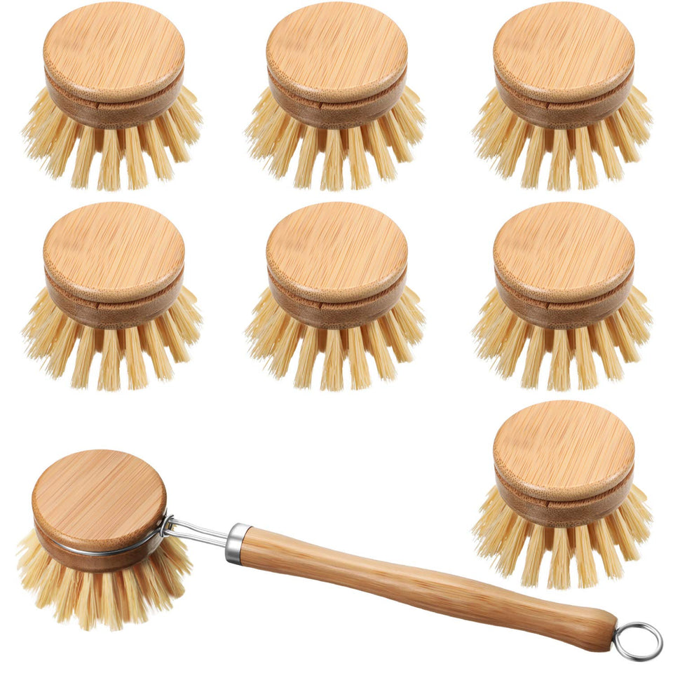 Patelai wooden dish brush with bamboo handle for robust pot scrubbing