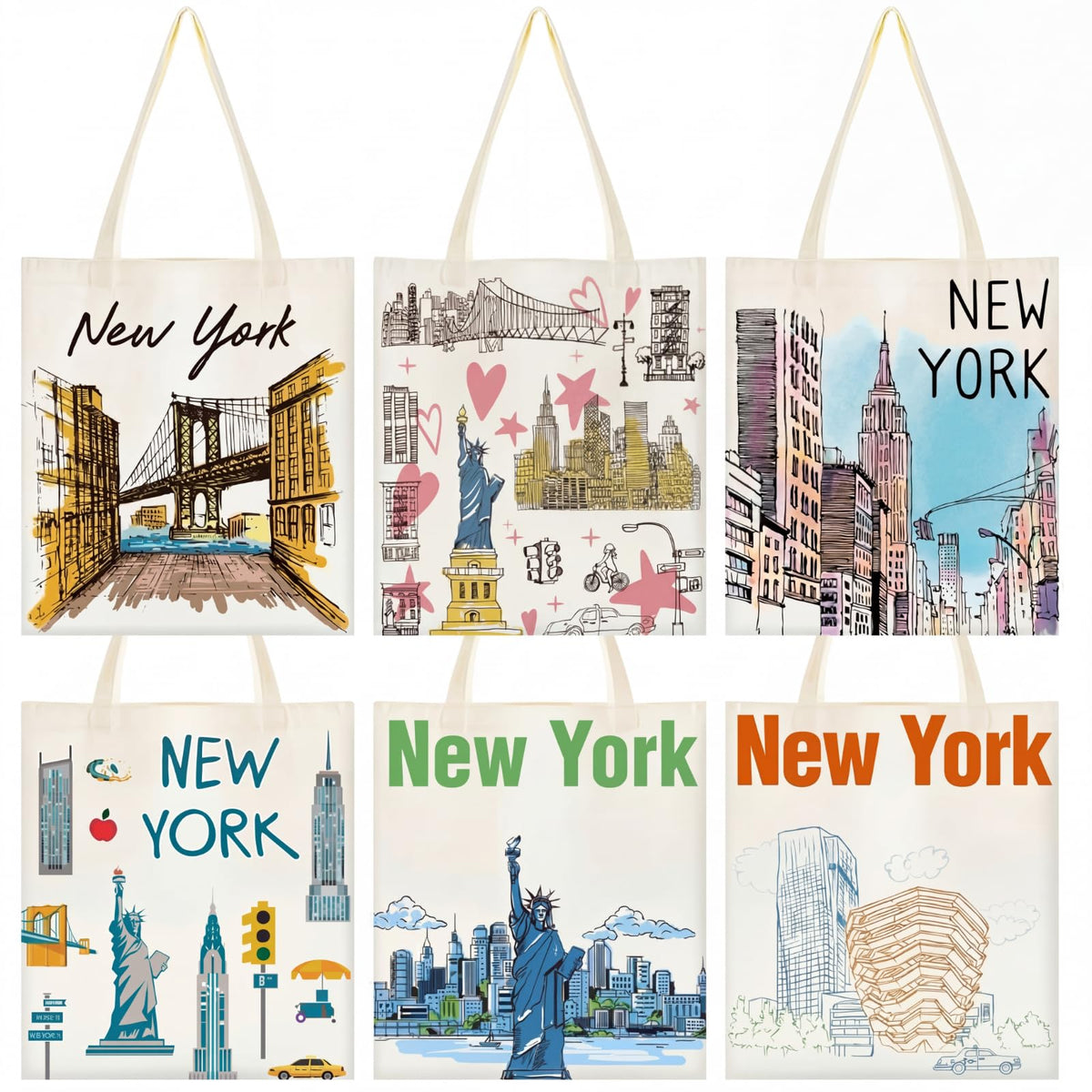Paterr canvas tote with New York pattern for everyday carry and style