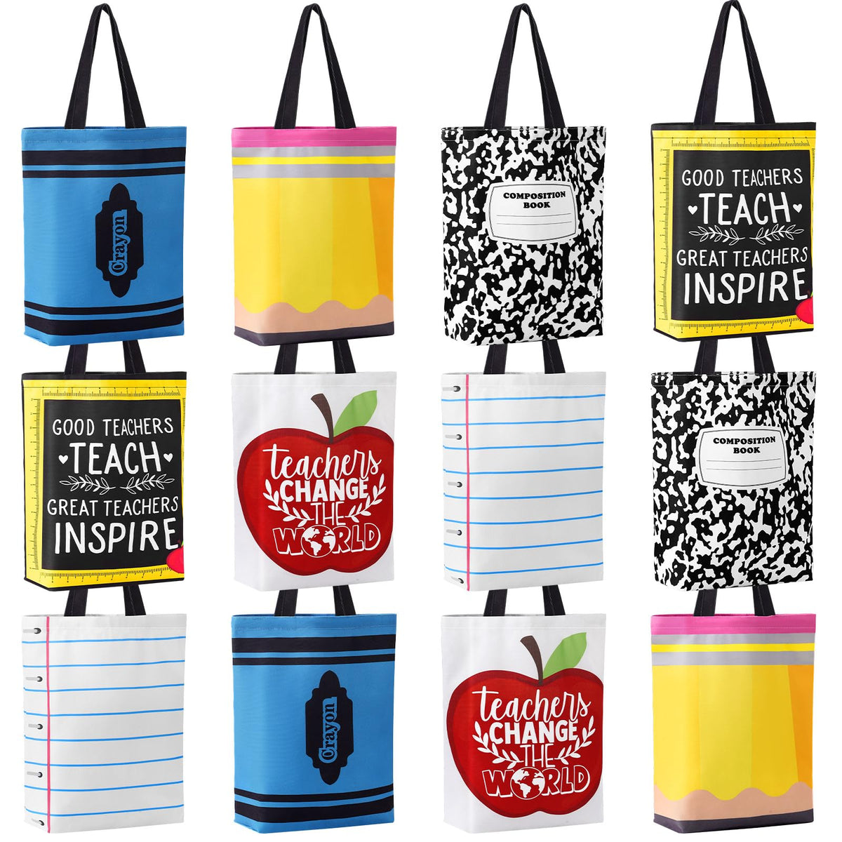 Paterr teacher appreciation bag with apple design, durable canvas tote for daily classroom use.
