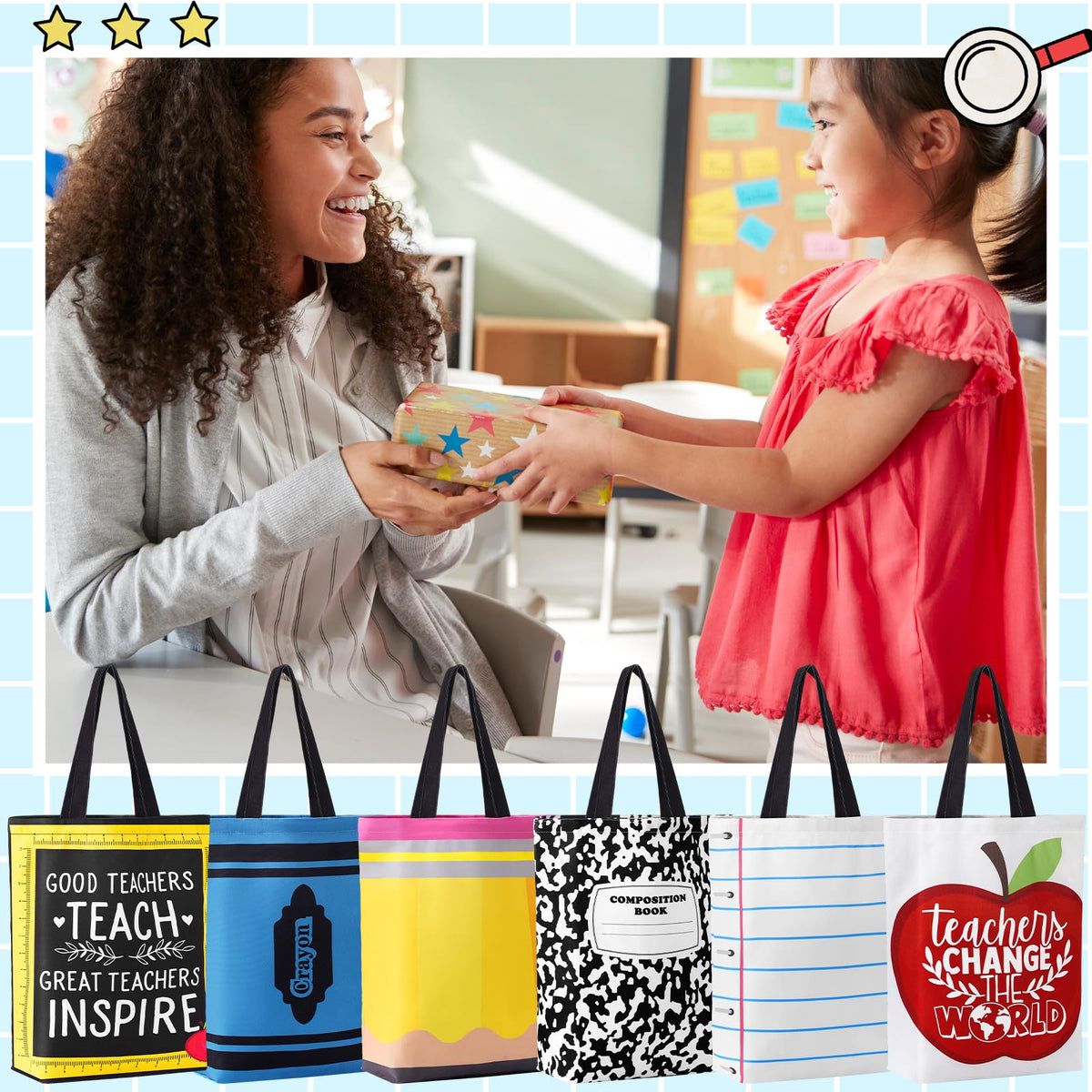 Paterr tote bag featuring pencil design, versatile for work, travel, or shopping.