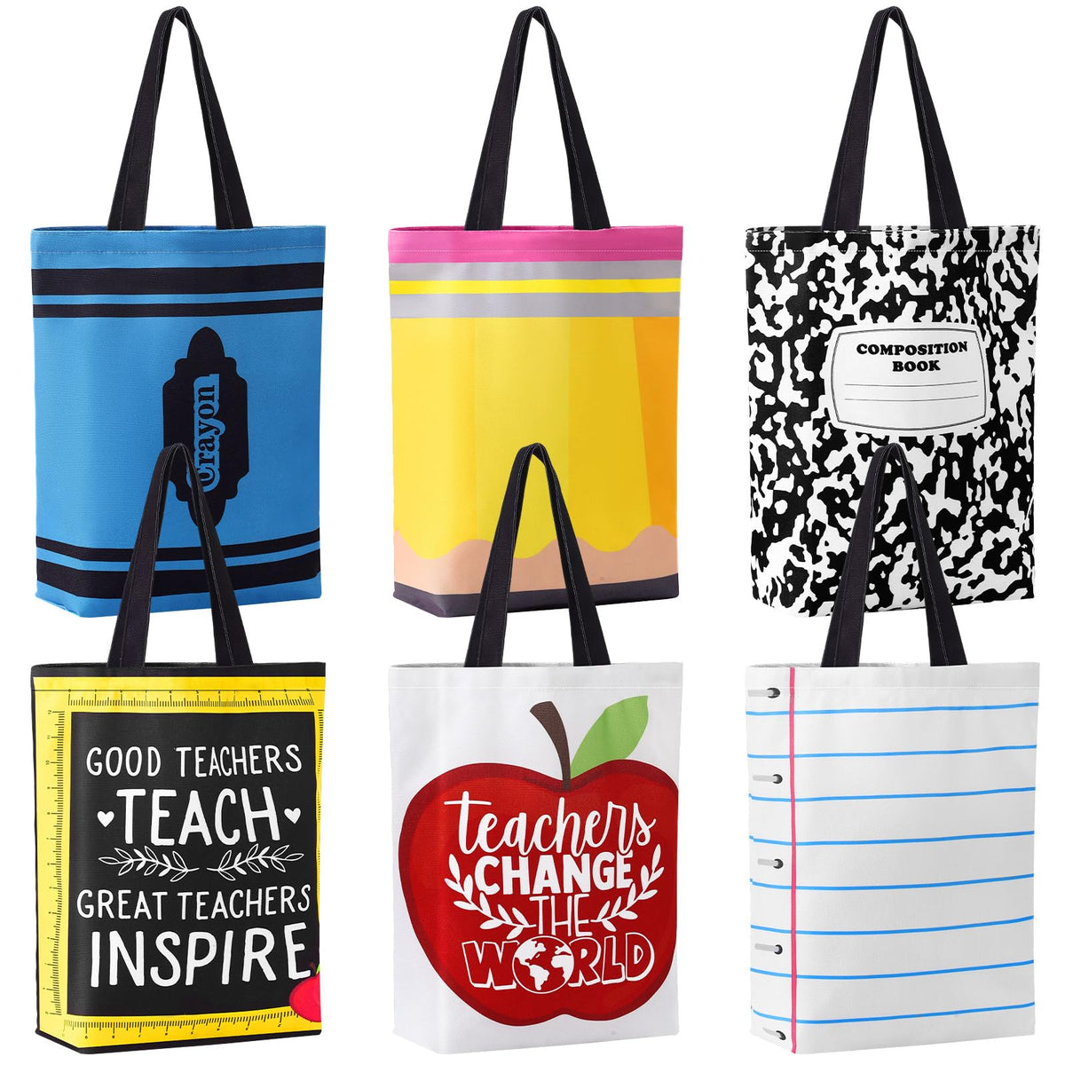 Paterr tote bag with apple design, durable canvas for classroom use