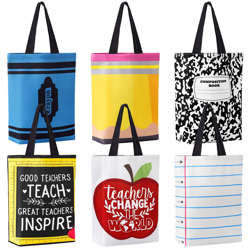 Paterr tote bag with apple design, durable canvas for classroom use
