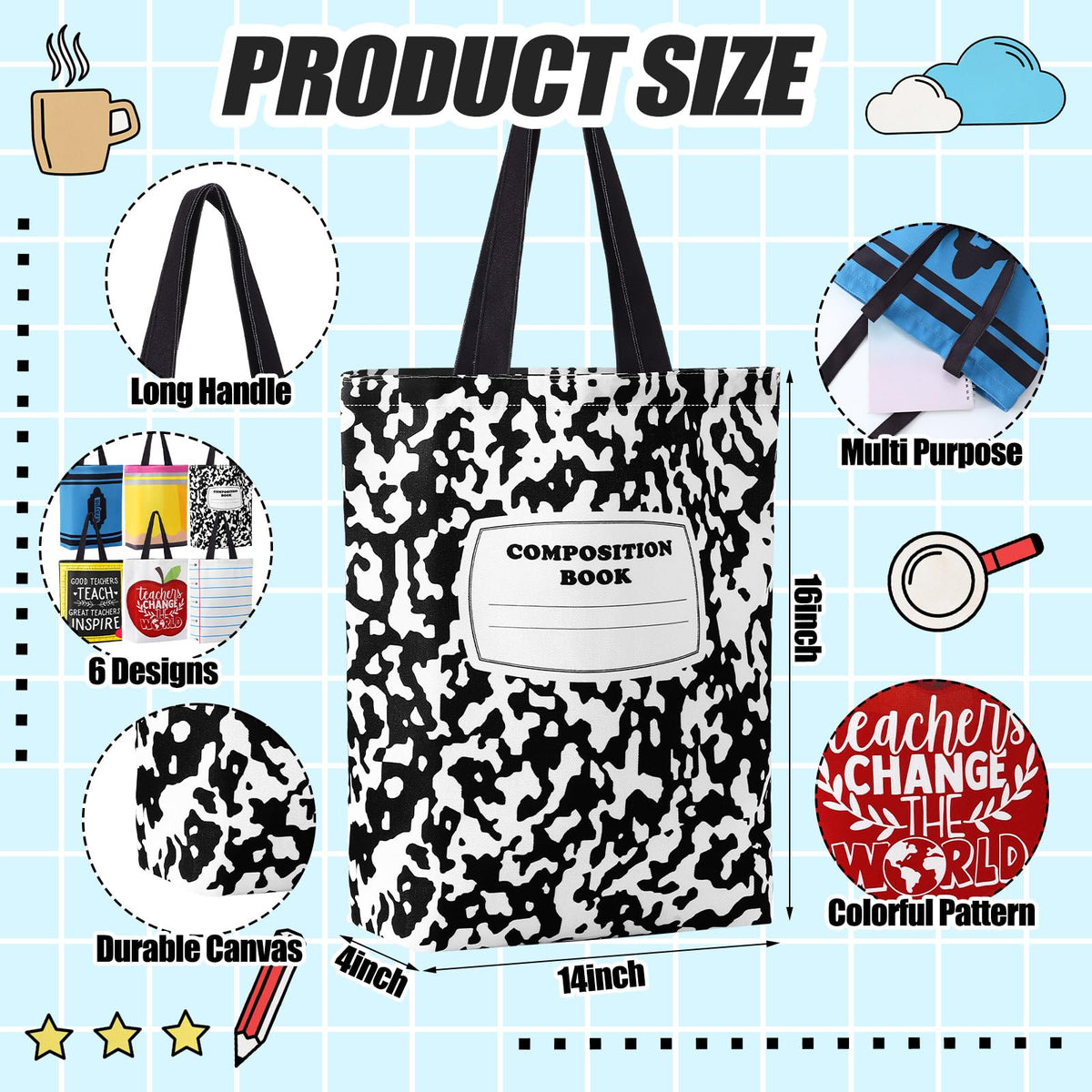 Paterr tote bag with crayon design, colorful daily carry