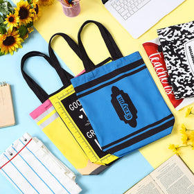 Paterr tote bag with notebook design, ideal for books and supplies