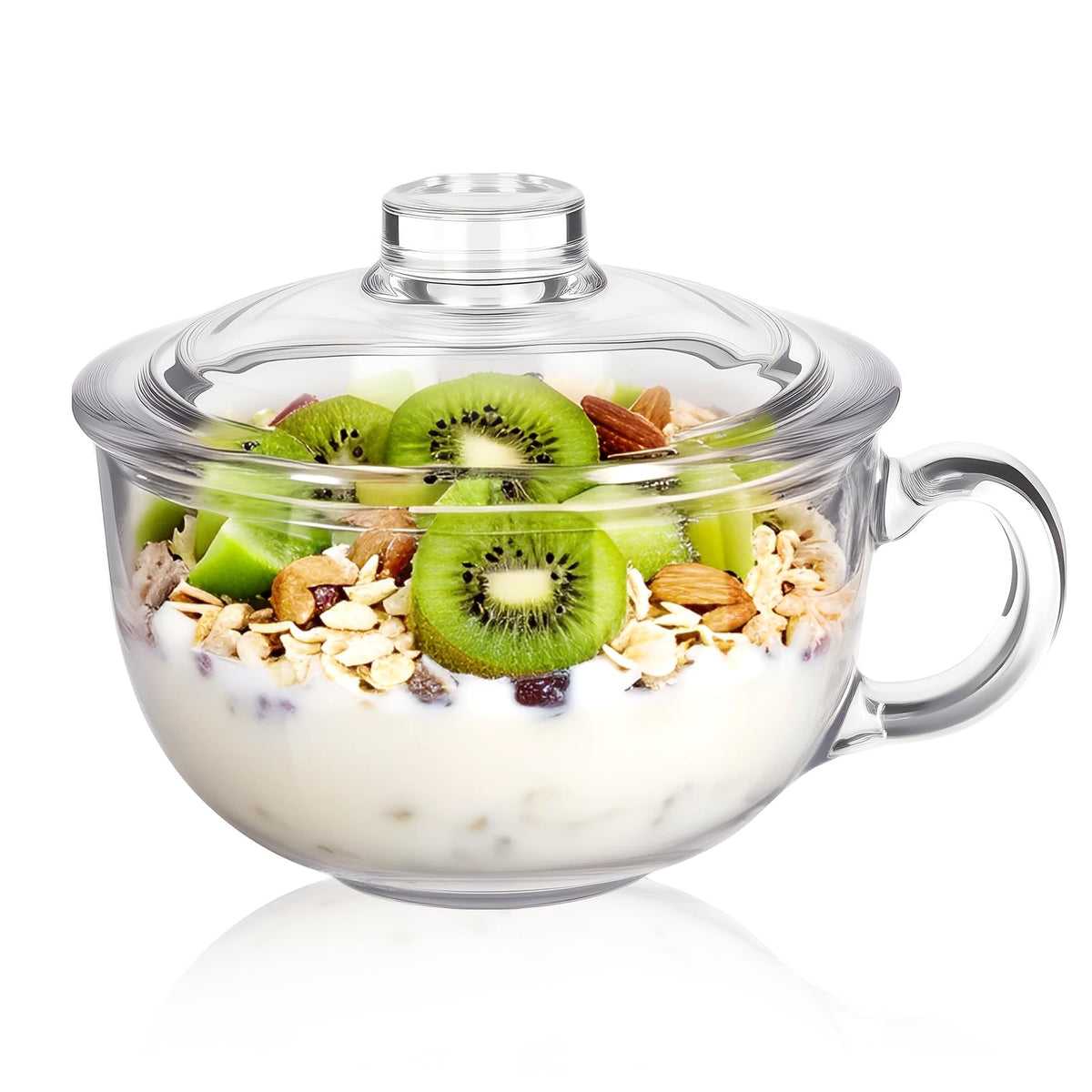 Patoper clear soup bowl with handle and lid for easy serving.