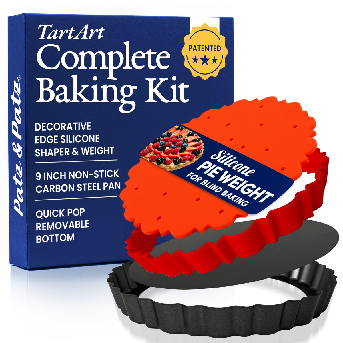 Patz&Patz All-in-One Fluted Tart Pan with removable bottom for uniform blind baking