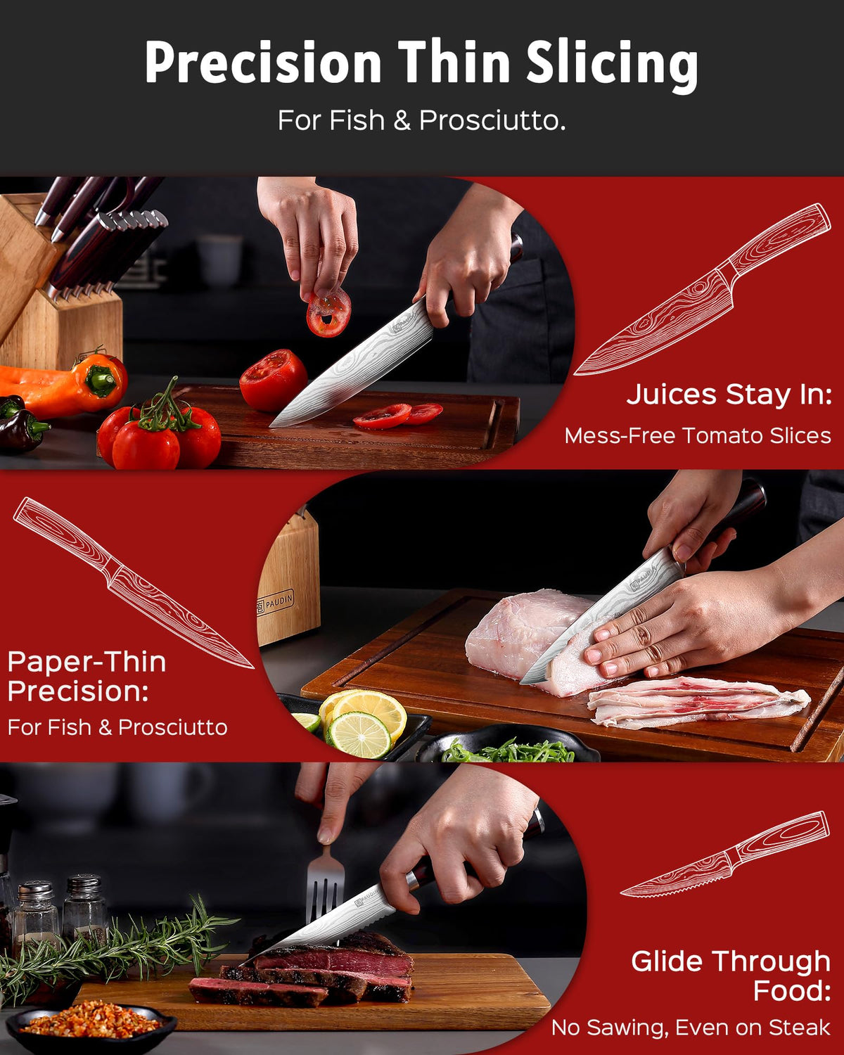 PAUDIN 8-inch carving knife in action for meat and poultry.