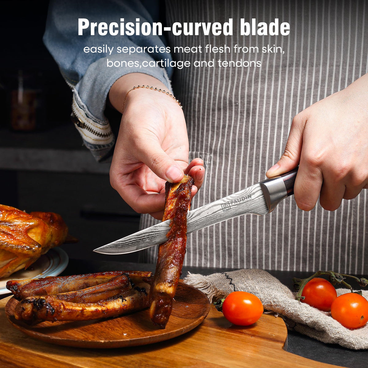 PAUDIN boning knife edge honed for sharp, clean slicing tasks.