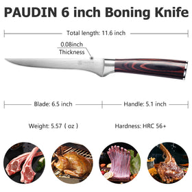 PAUDIN boning knife with pakkawood handle for comfortable grip during prep.