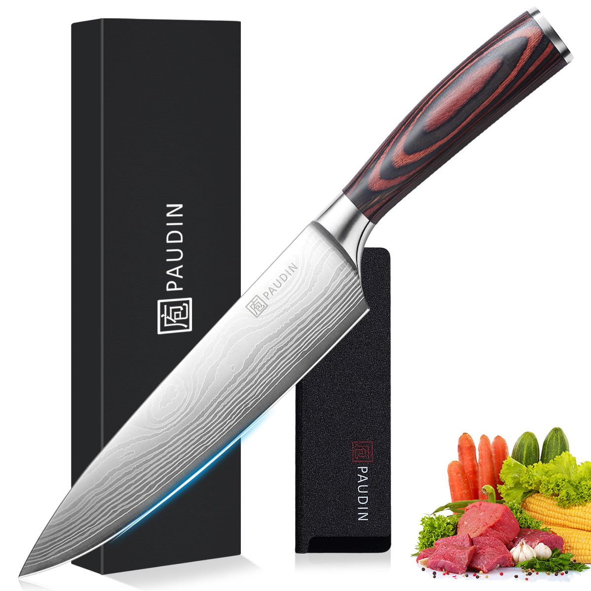 PAUDIN 8-inch chef knife blade ready for precise slicing in kitchens.