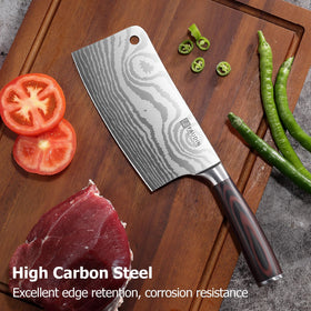 PAUDIN high-carbon stainless steel cleaver for durable edge and rust resistance.