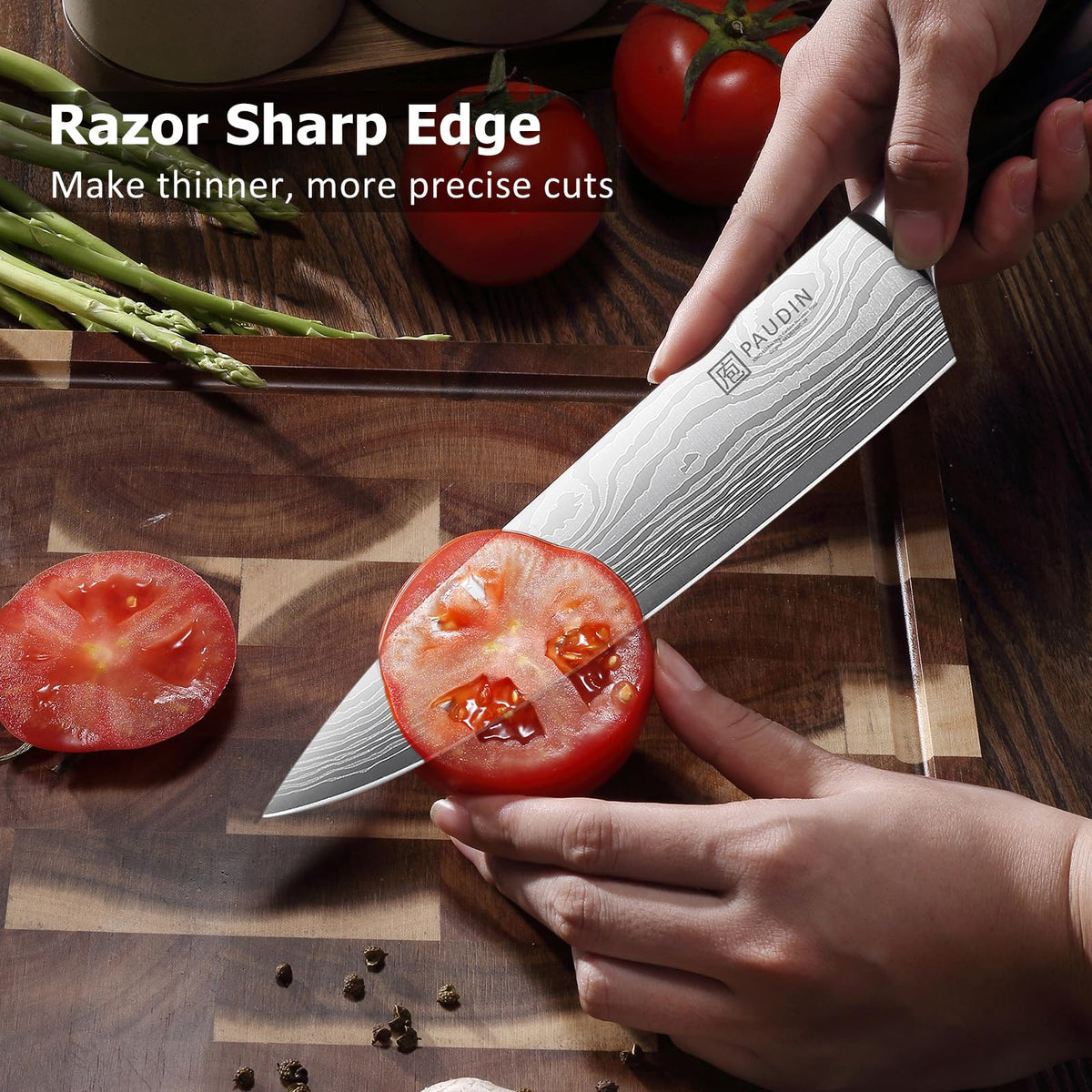 PAUDIN pakkawood handle offers comfortable grip even when hands are wet