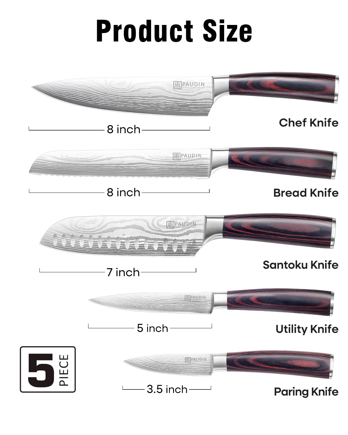 PAUDIN knife set Santoku knife demonstrates thin slicing and delicate mince.
