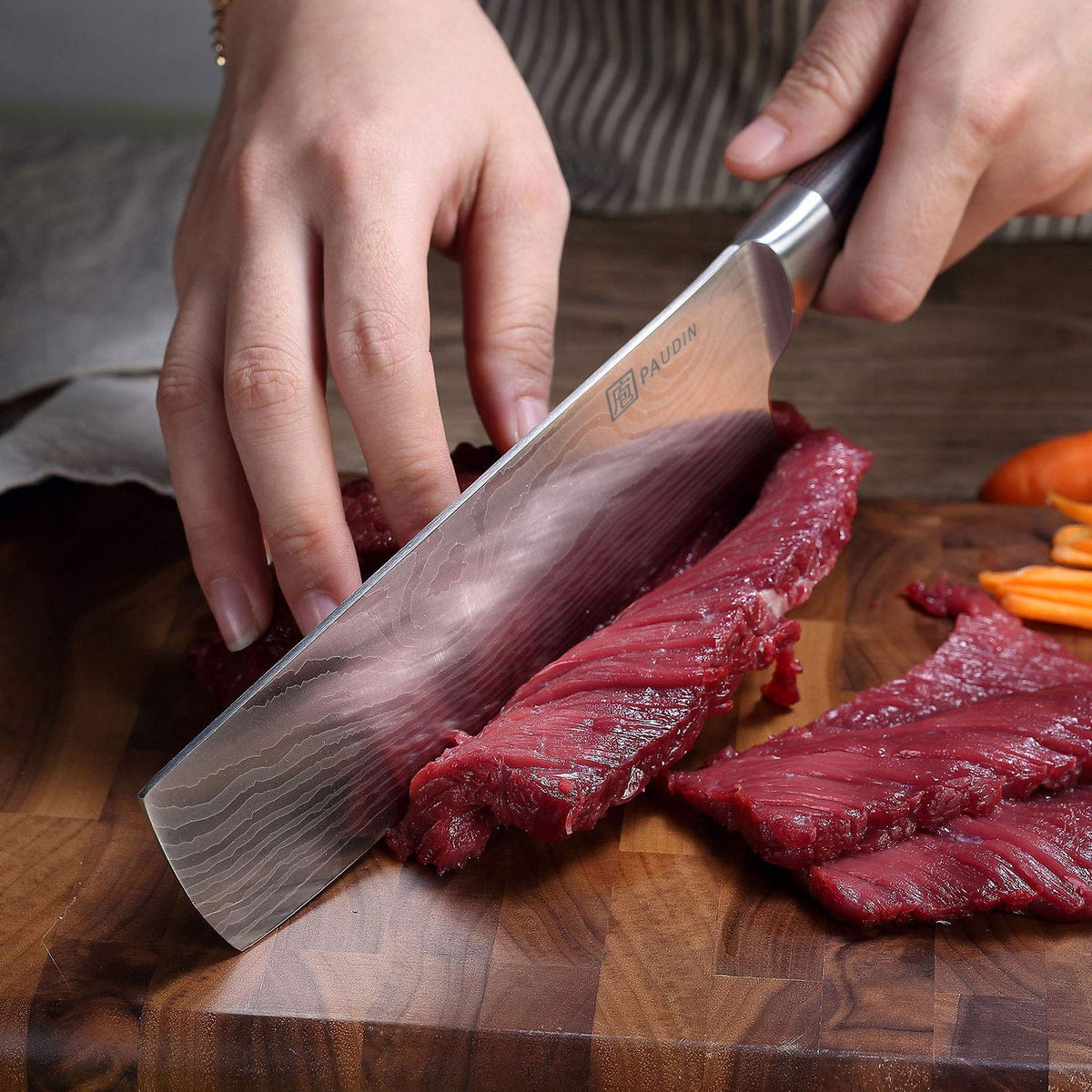 PAUDIN Nakiri 7-inch multipurpose kitchen knife for home cooks.