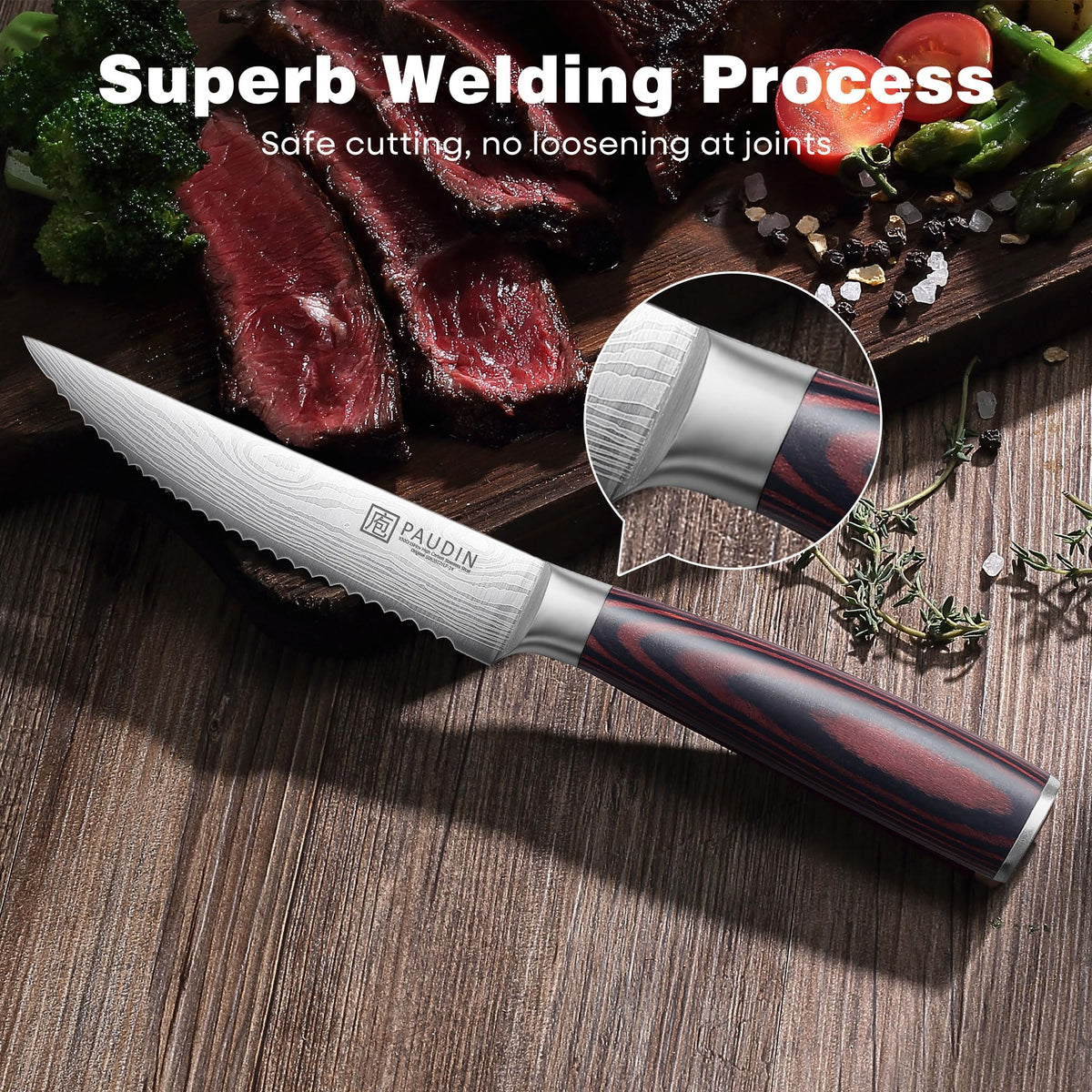 PAUDIN steak knives 6-piece set knife edge closeup demonstrating precision
