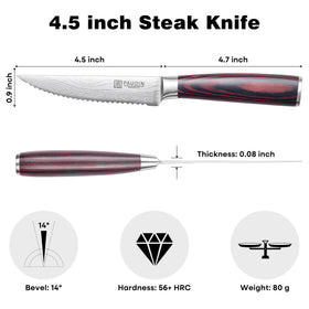 PAUDIN steak knives 6-piece set pakkawood handle for comfortable grip during meals