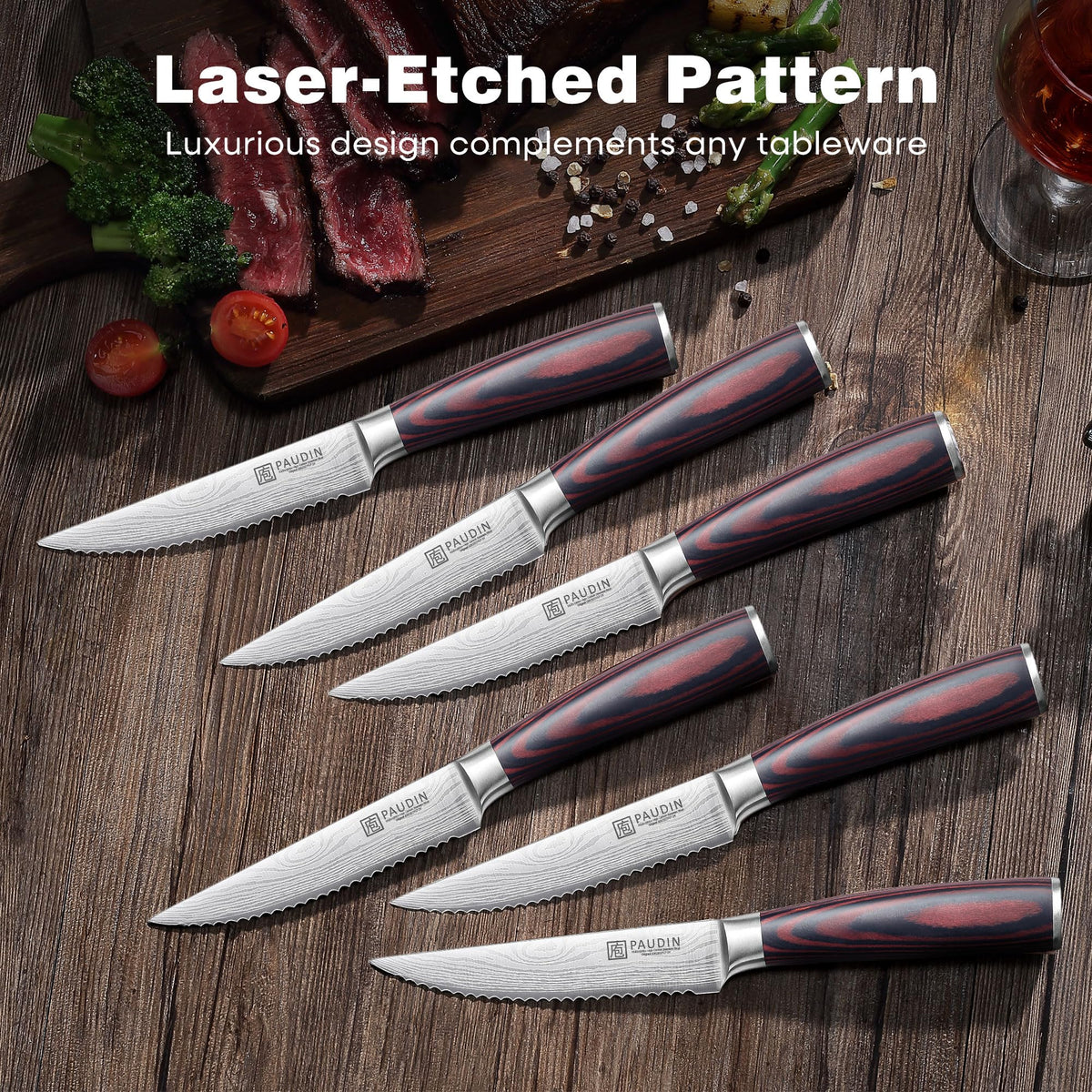PAUDIN steak knives six-piece set stainless-steel finish highlights durability