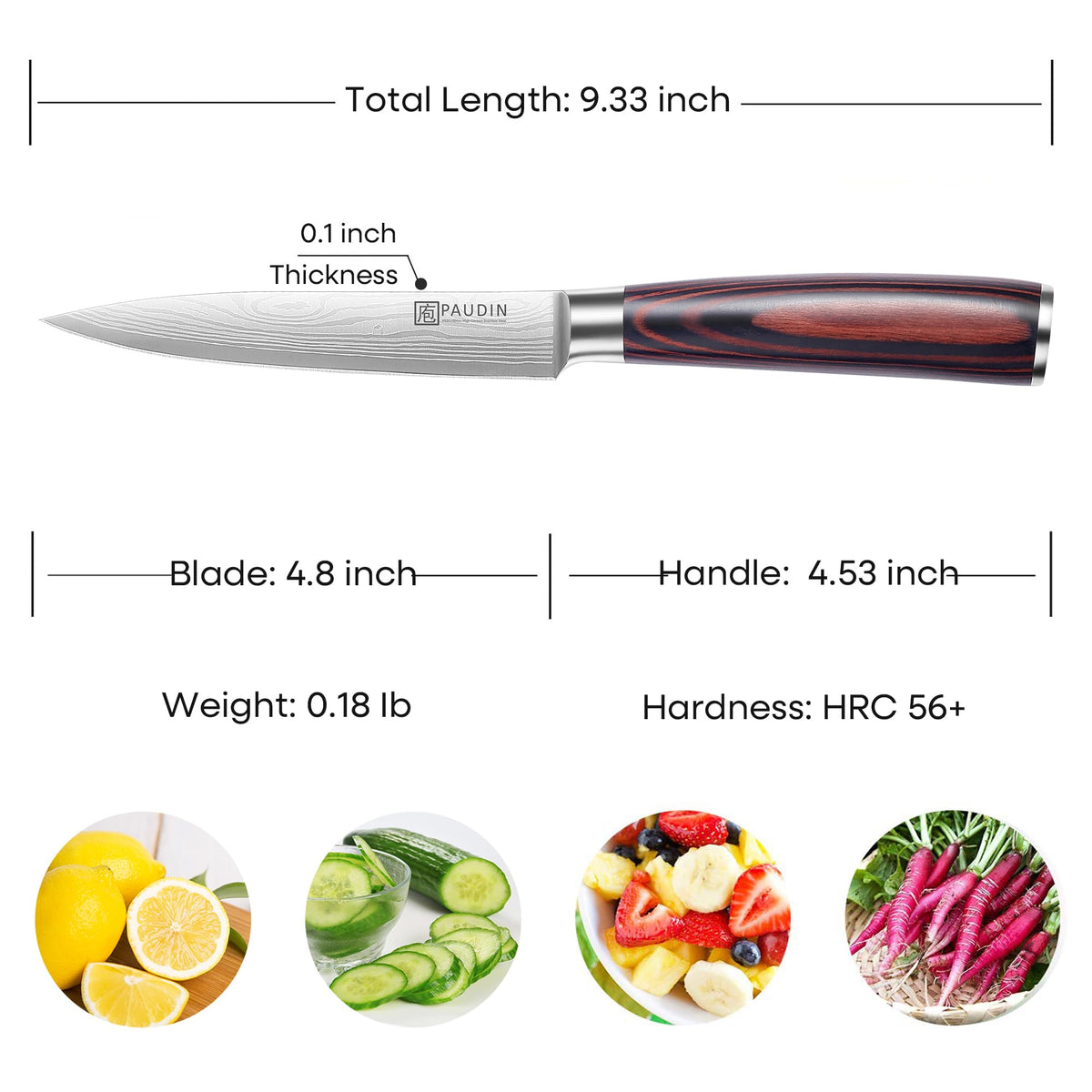 PAUDIN 5inch knife with ergonomic Pakkawood handle for steady control