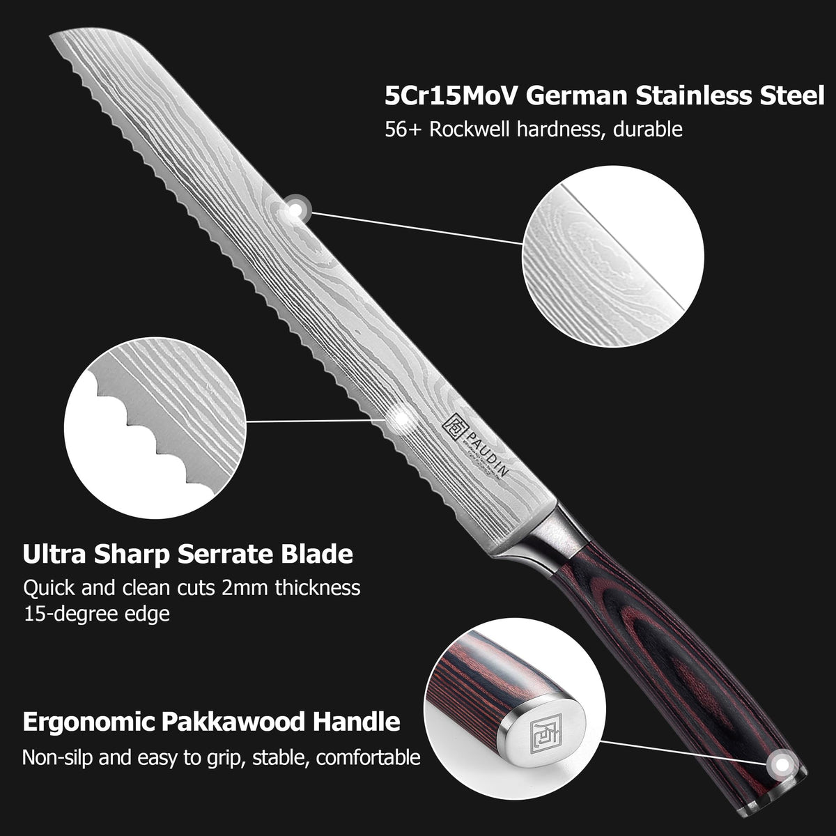 PAUDIN versatile bread knife for breads, cakes, and pastries.