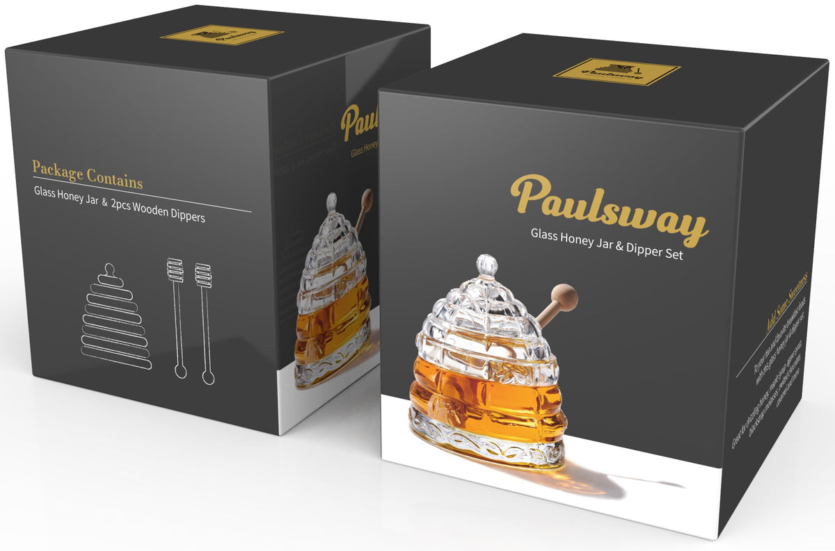 PAULSWAY 9 oz capacity honey jar keeps honey fresh and ready.