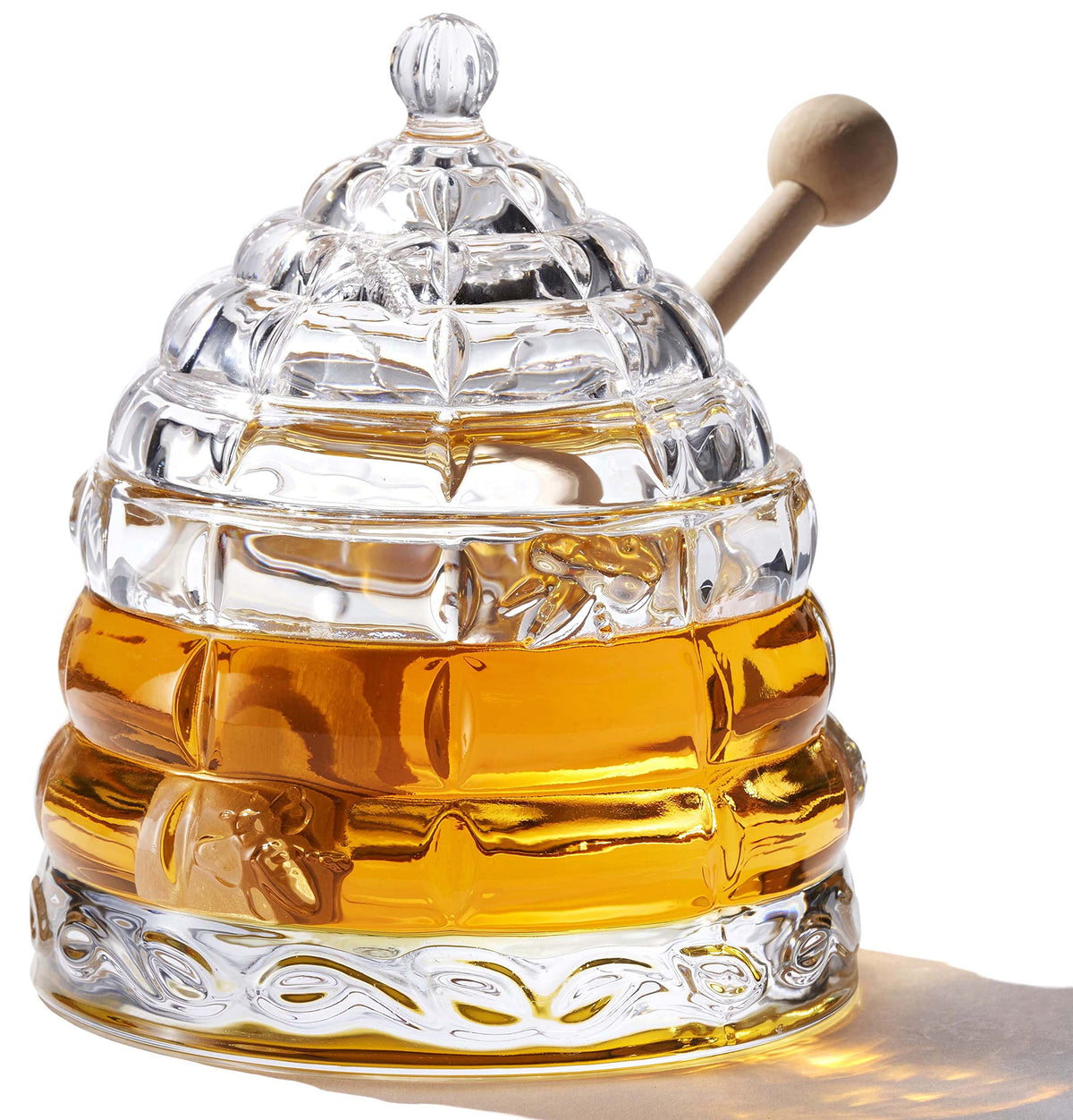 PAULSWAY beehive crystal honey pot with lid for easy, mess-free honey serving.