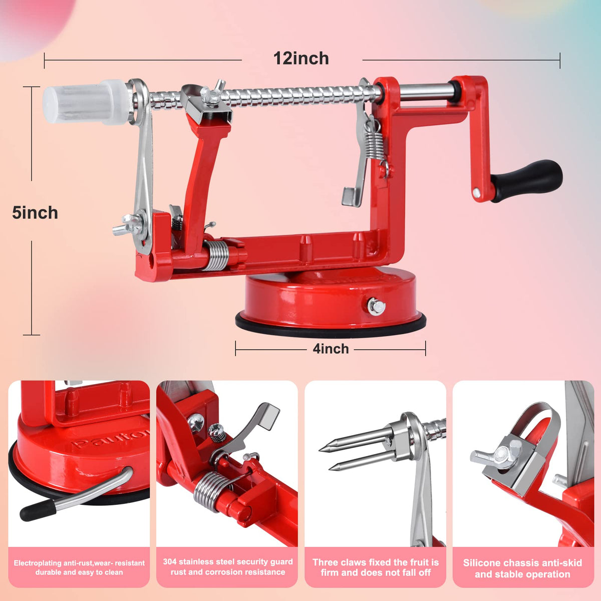 Pautou suction base peeler red securing stable peeling on a smooth surface.
