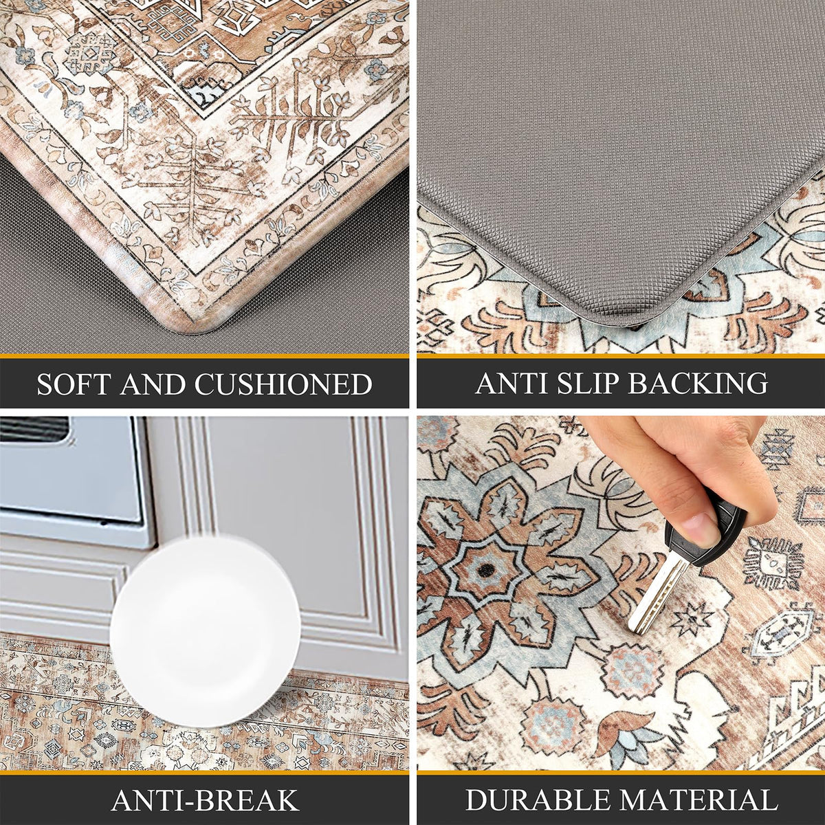 Pauwer non-slip kitchen mat back secures grip on slick floors
