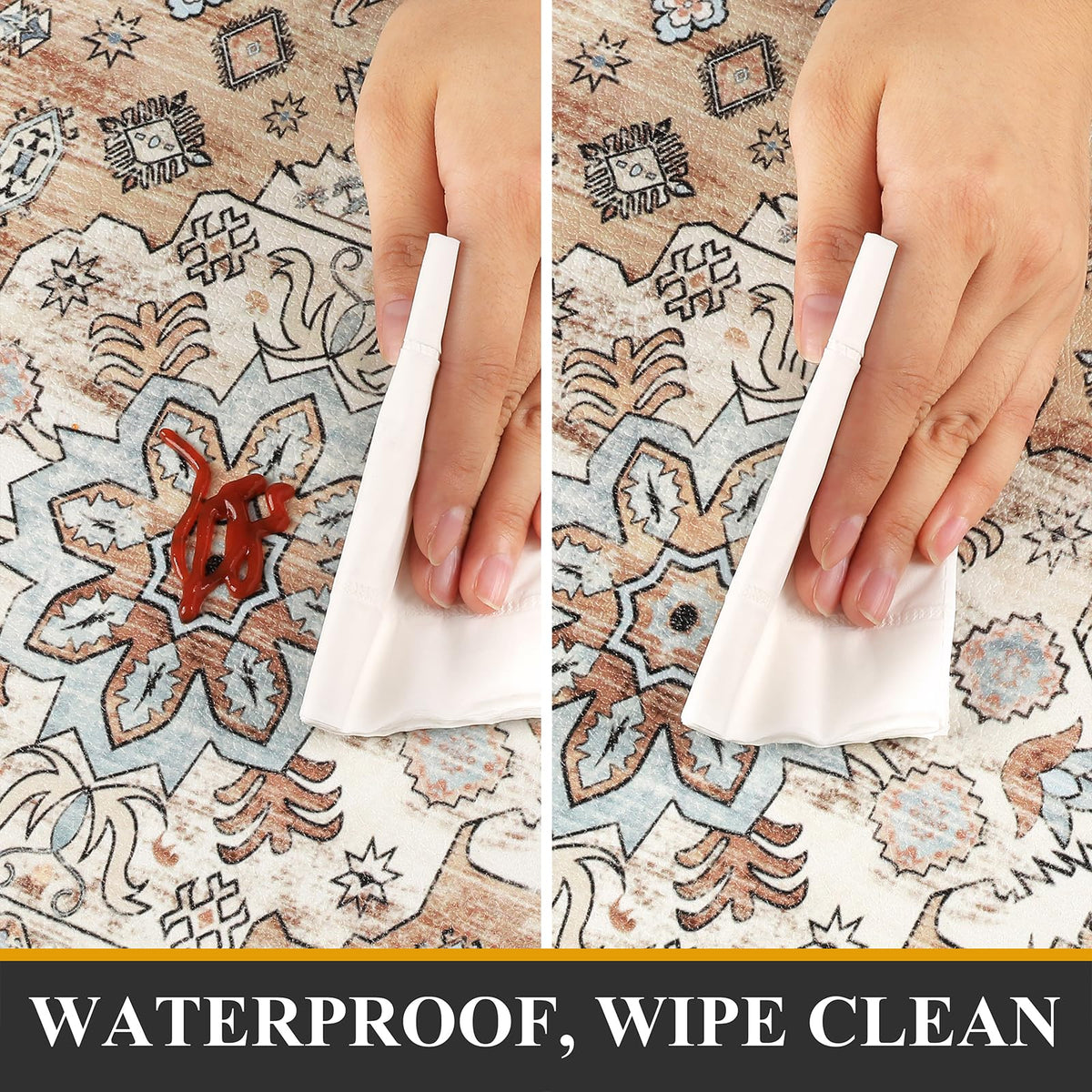 Pauwer waterproof kitchen rug resists spills and cleans easily
