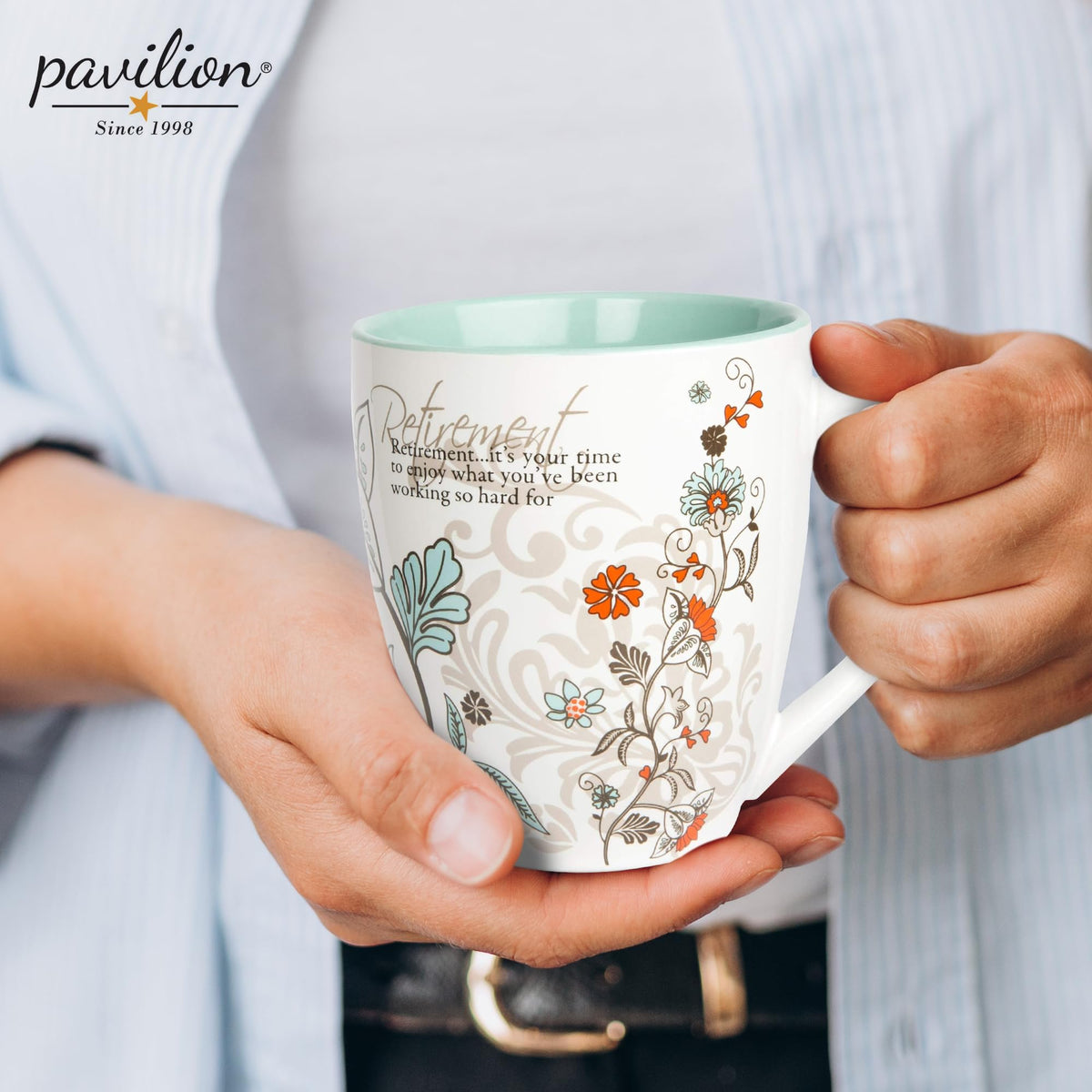 Pavilion retirement party gift mug conveys warm wishes.