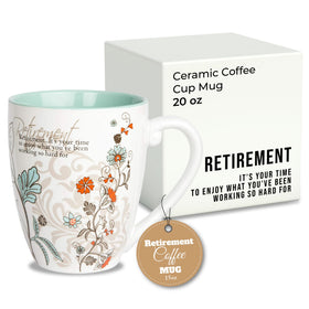 Pavilion retirement text design mug, an ideal keepsake for retirees.