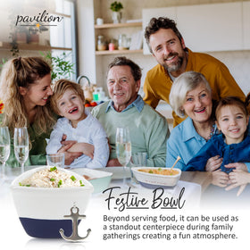 Lakeside tablescape with Pavilion Gift Company boat dish suitable for serving snacks.