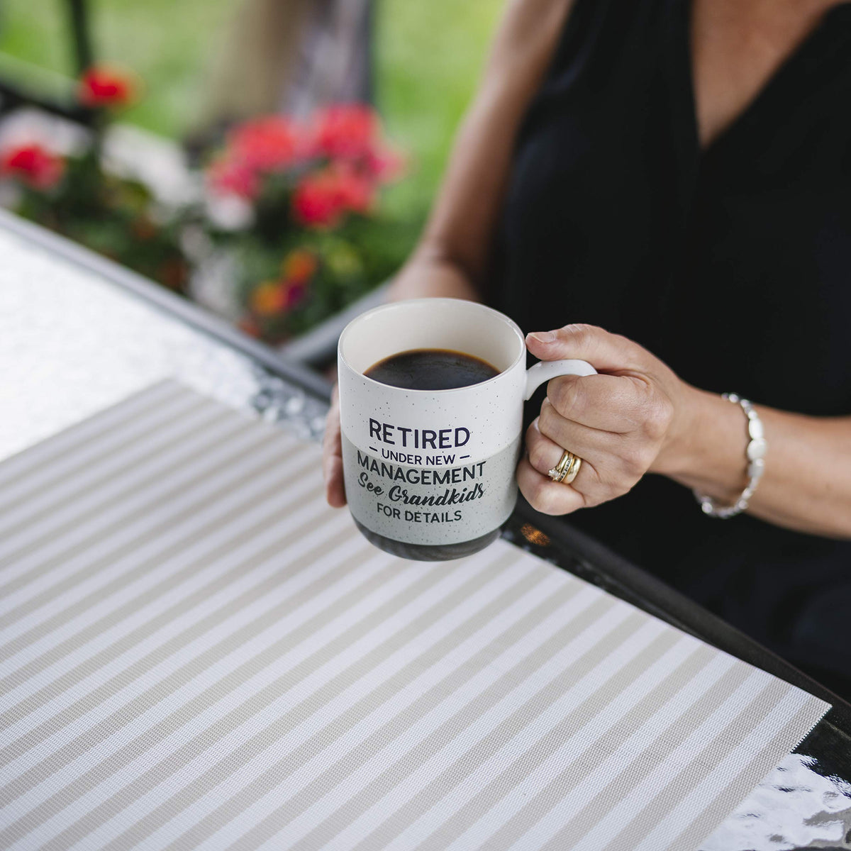 Pavilion Gift Company speckled stoneware mug with front text for daily use.