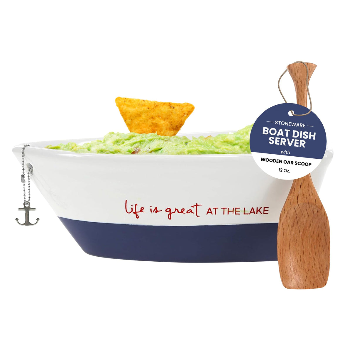 Pavilion Gift Company WP at the Lake boat dish 12oz, ideal for serving appetizers at lakeside gatherings.
